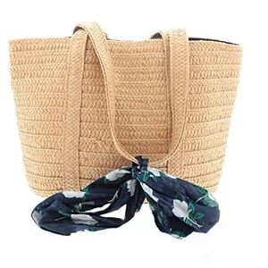 Draper James Women’s Woven Tan Tote Bag with Floral Scarf Resortwear